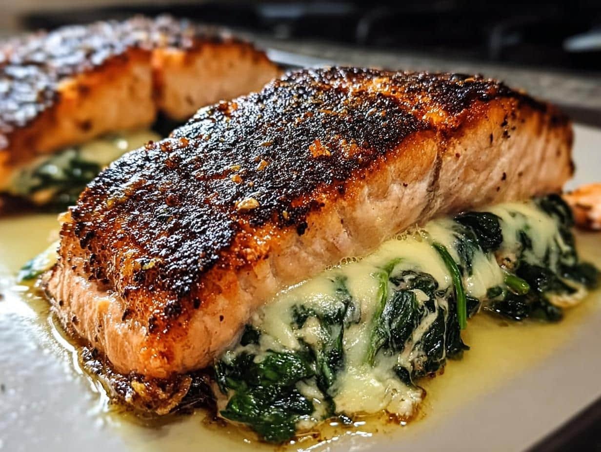 Blackened Salmon Stuffed Spinach: 4 Flavorful Bites - Blackened Salmon Stuffed Spinach - additional detail