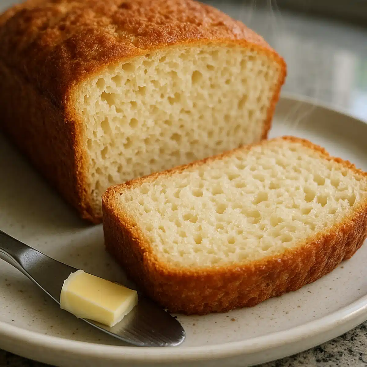 Golden brown keto cottage cheese bread fresh from the oven