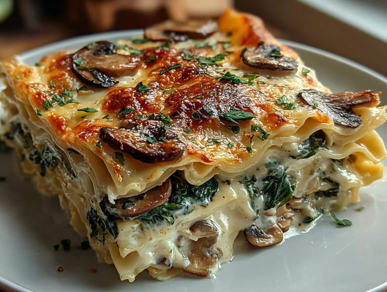 Creamy Spinach Mushroom Lasagna: 1 Delicious Recipe - Creamy Spinach Mushroom Lasagna - additional detail