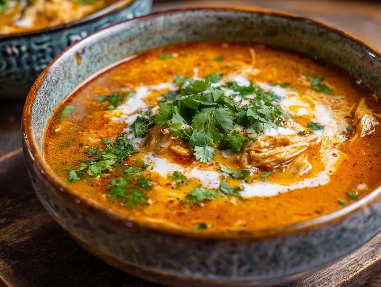 Amazing Creamy Chicken Enchilada Soup - close up of a bowl