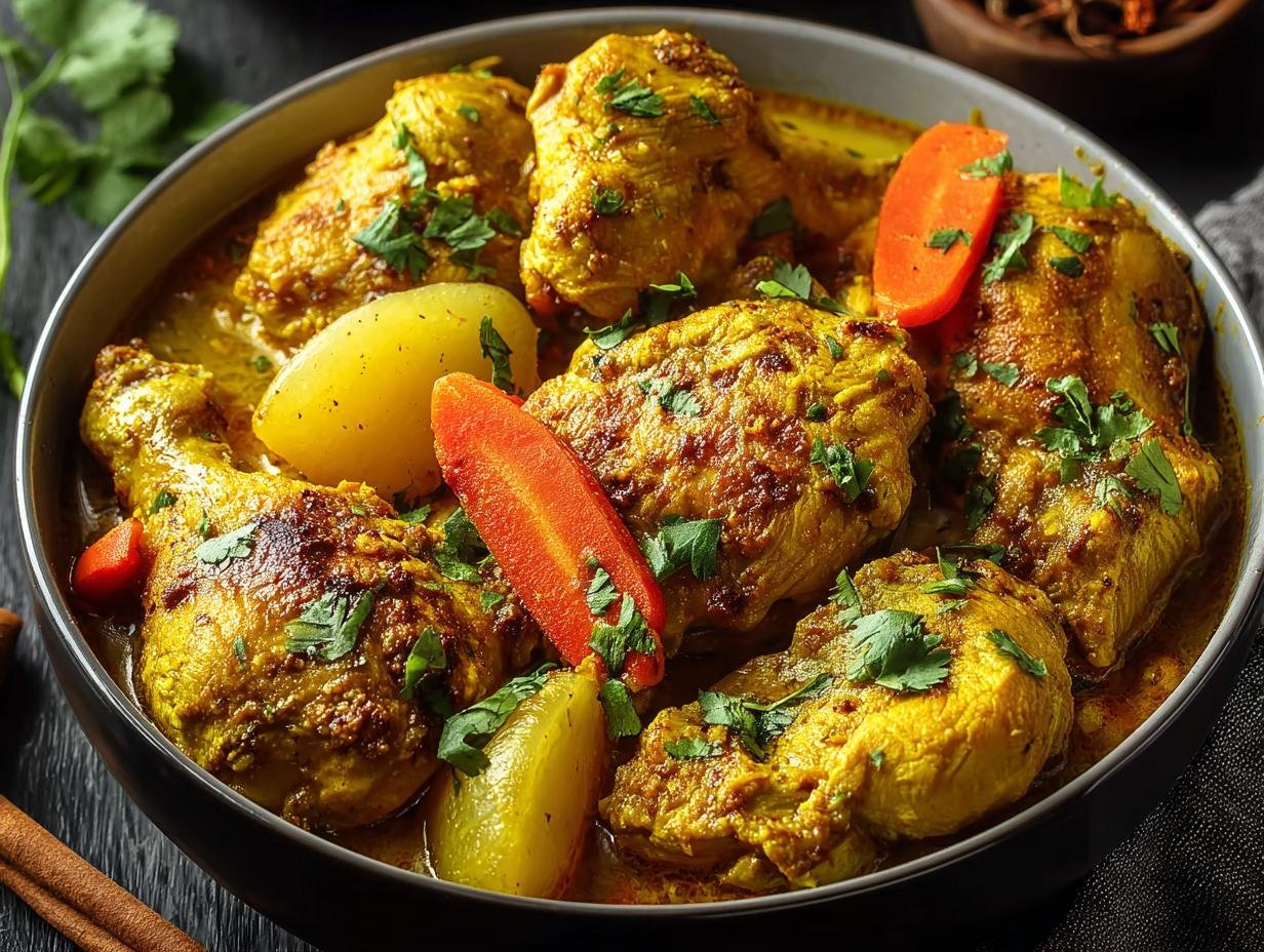 Incredible Slow Cooker Yellow Chicken Delight - Slow Cooker Yellow Chicken - final plated dish with garnish