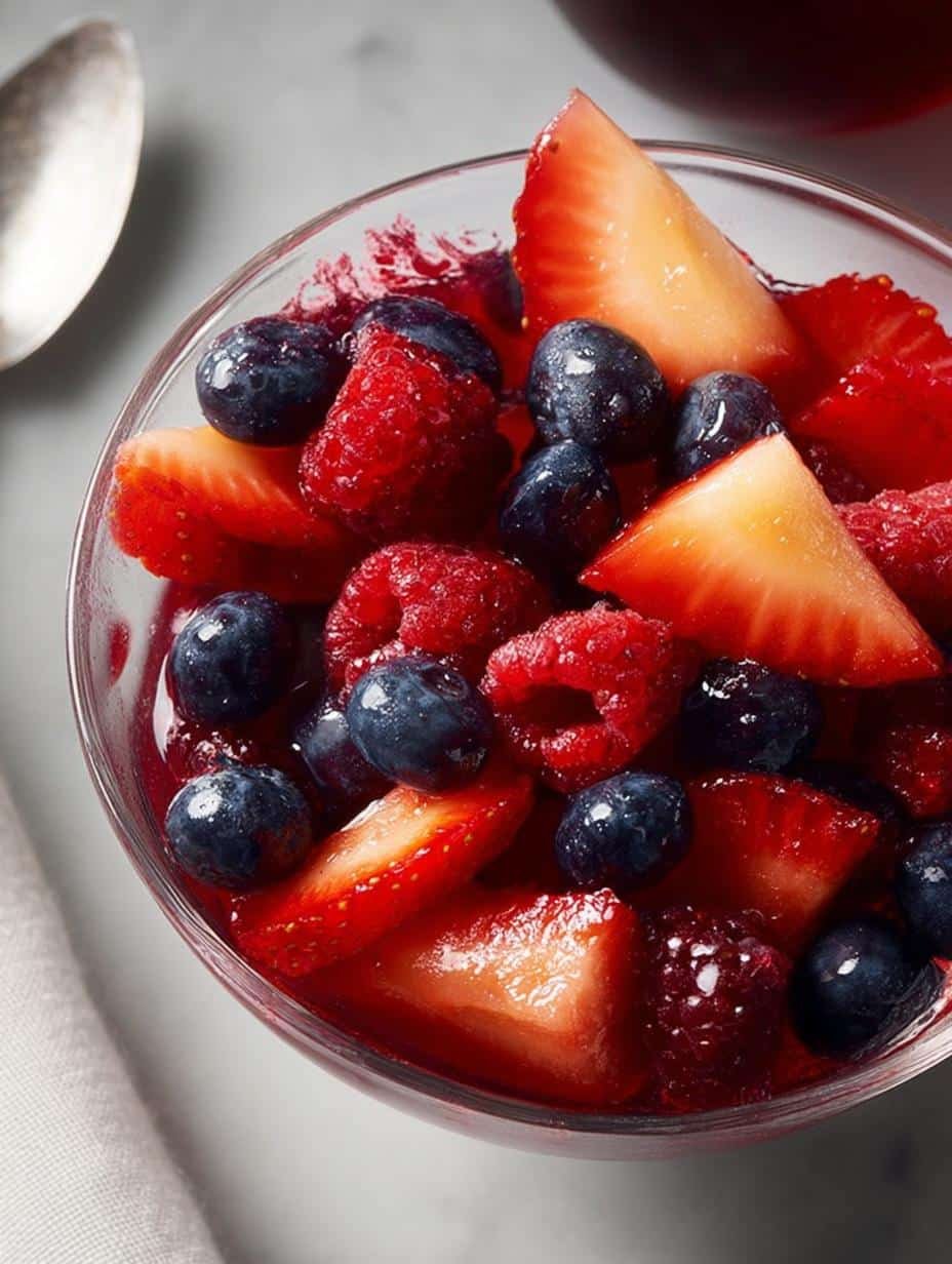 Berry Fruit Salad with Homemade Strawberry Syrup Delight - Berry Fruit Salad with - additional detail
