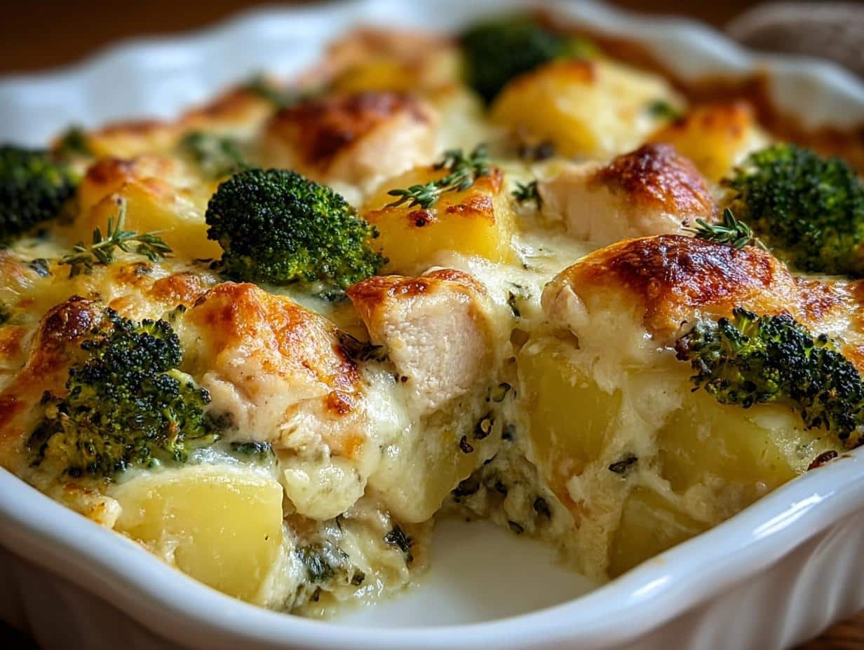 Chicken Potato Broccoli Casserole - cheesy and creamy texture