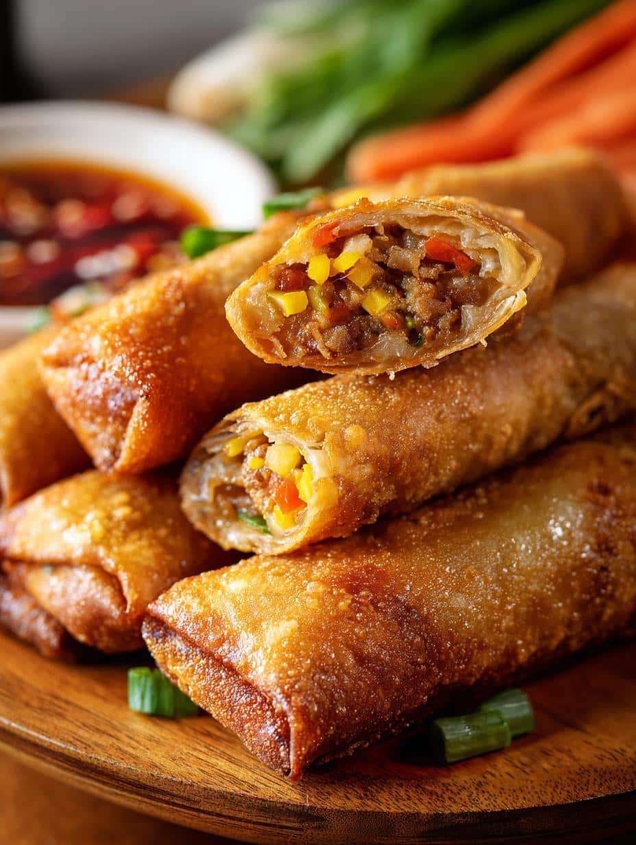 Close-up of a perfectly fried Chinese Egg Roll, showcasing its crunchy texture and delicious filling