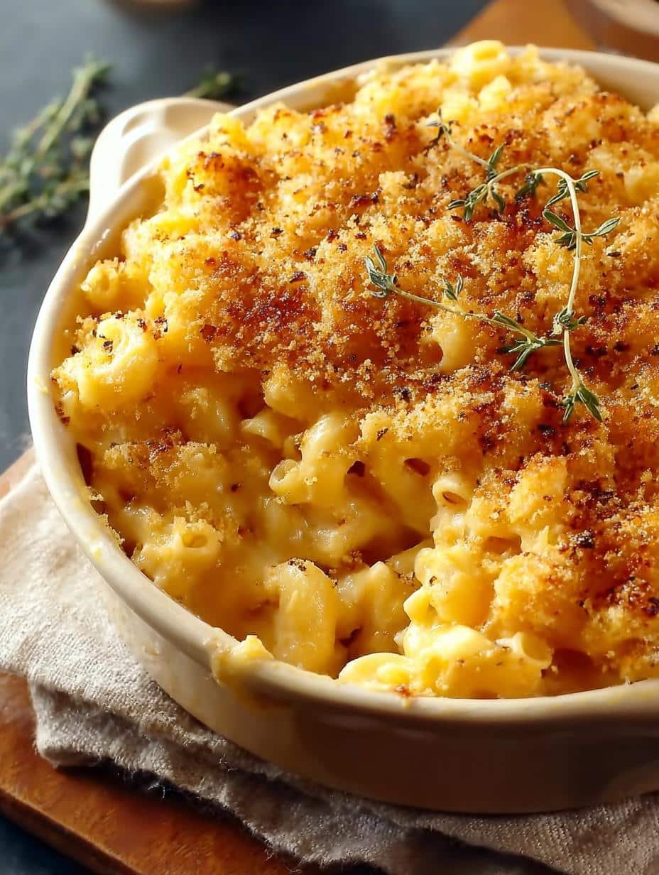 Close-up of Mac Cheese with Butternut, showing the creamy texture and golden-brown topping