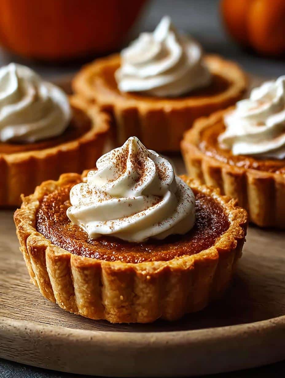 Close-up of a Mini Flaky Crust Pumpkin Pie with a perfect golden crust