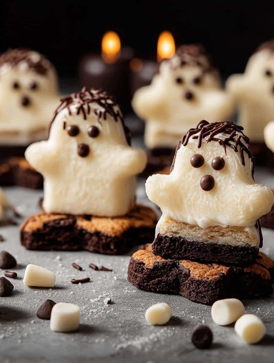 Delicious Spooky Ghost Marshmallow Cookies arranged on a Halloween-themed platter, perfect for parties