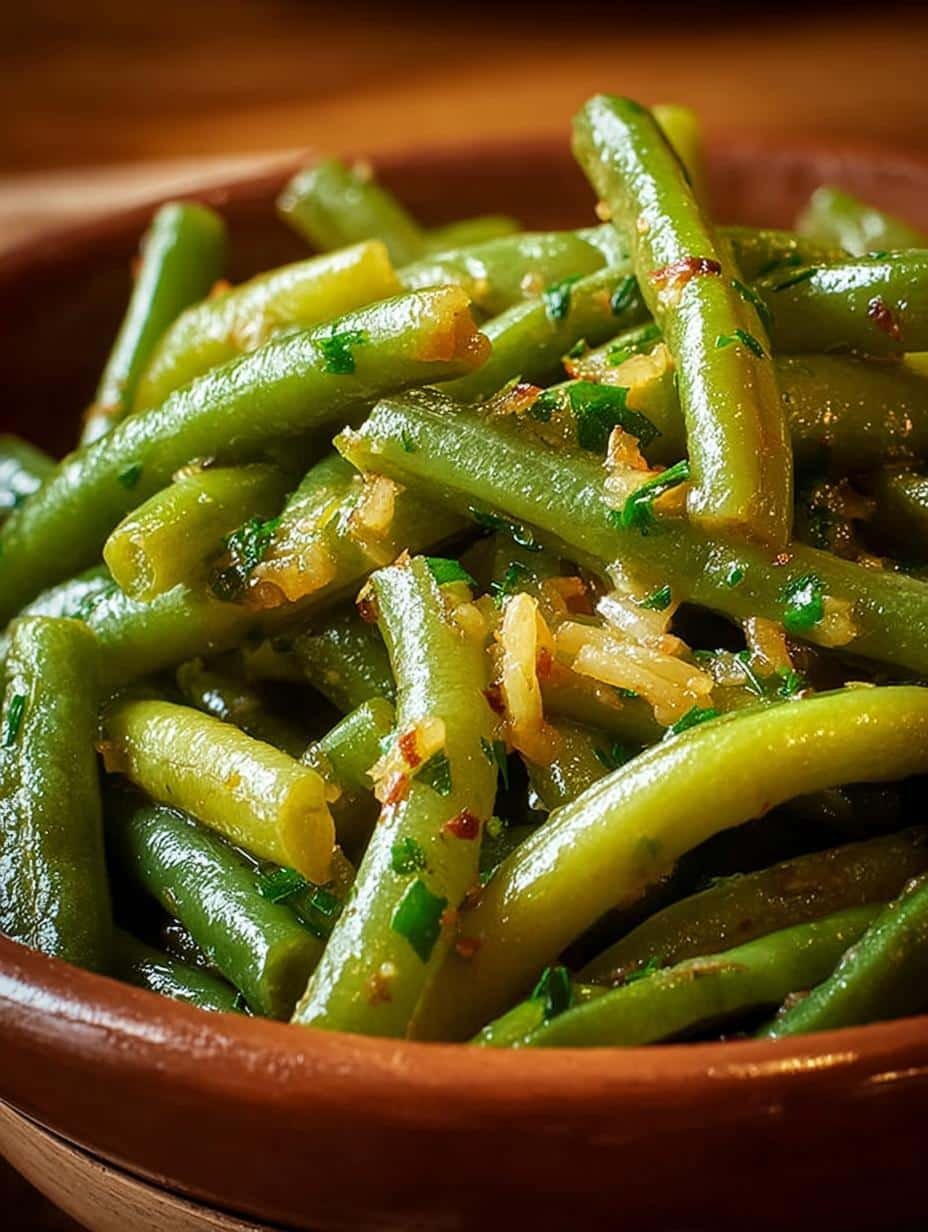 Amazing Texas Roadhouse Green Beans in 25 Mins - perfectly cooked, tender-crisp green beans in a serving dish