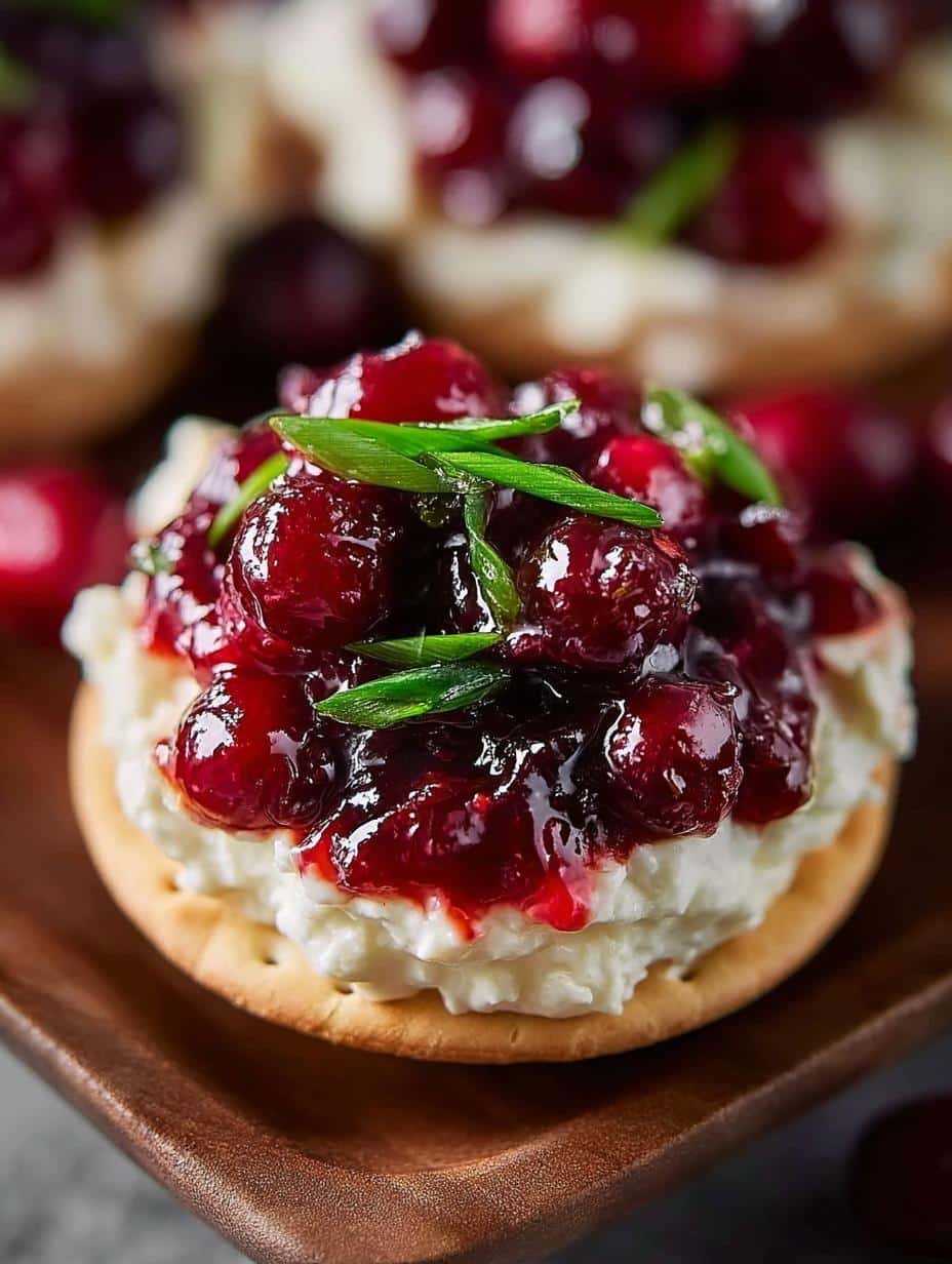 Zesty Cranberry Jalapeno Cream: 5 Flavorful Variations - A vibrant bowl of Zesty Cranberry Jalapeno Cream garnished with fresh cranberries and green onions, ready to be served with crackers.