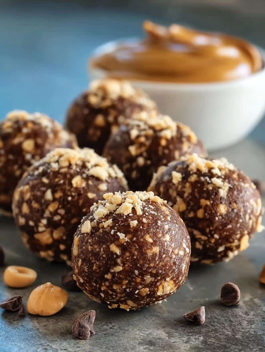 Delicious Chocolate Peanut Butter Energy Balls arranged on a plate, ready for a quick boost