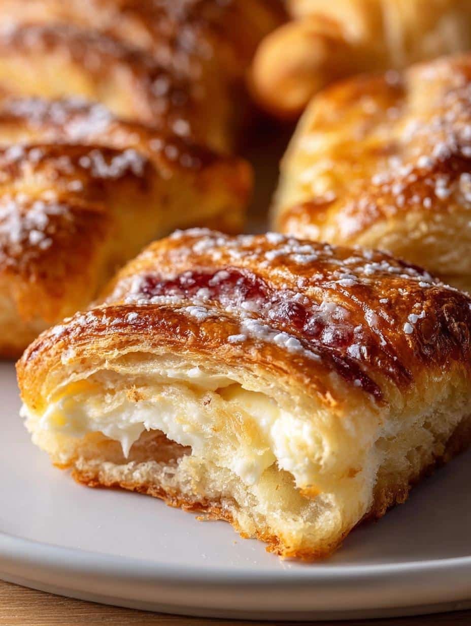 Irresistible Cream Cheese Danish From Scratch, golden brown and drizzled with icing, ready to be enjoyed
