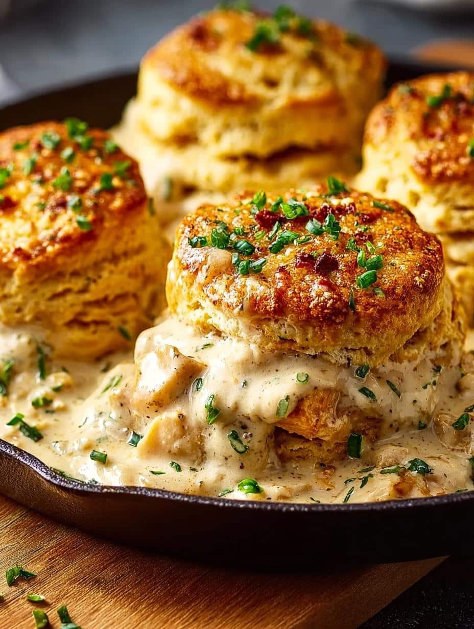 Irresistible Creamy Chicken Biscuits in a baking dish, golden brown and bubbling, ready to serve