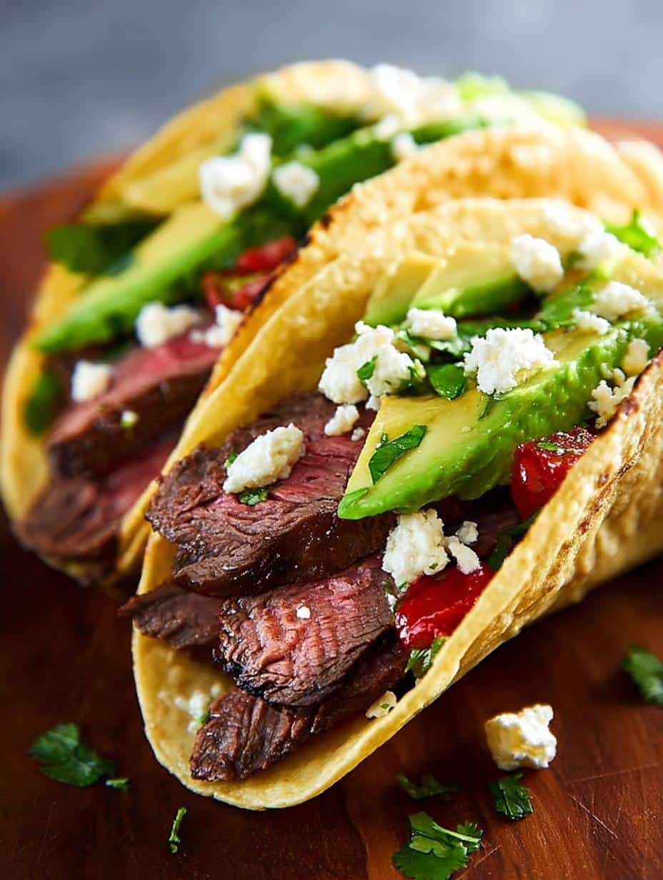 Delicious Flank Steak Tacos with fresh cilantro and lime, ready to be served