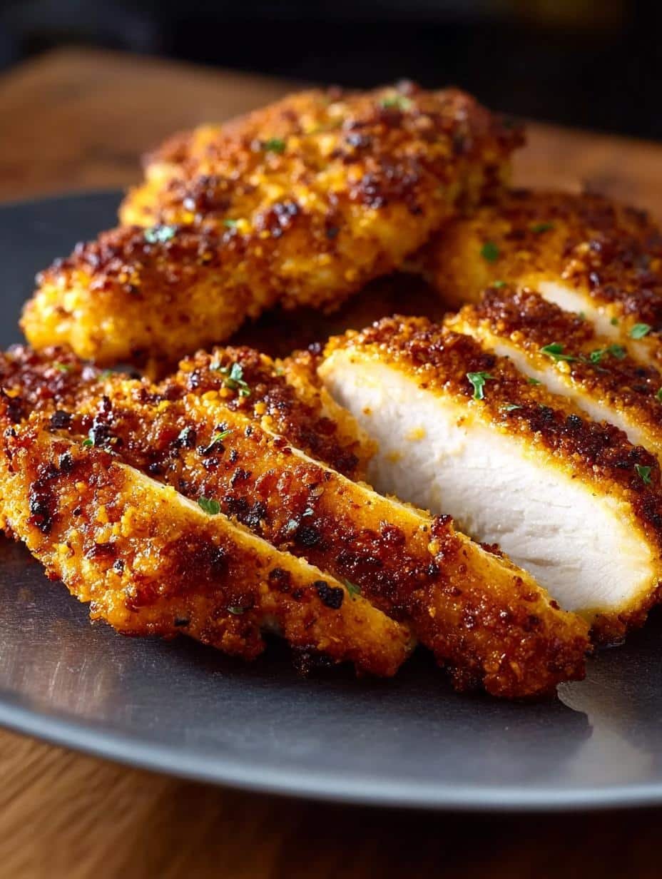 Deliciously crispy Gluten Free Air Fryer chicken breasts, perfectly golden brown and ready to serve, a delightful 30-minute meal.