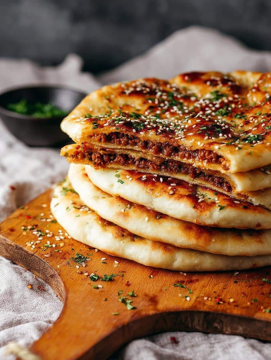 Delicious Keema Naan Authentic, golden brown and fresh from the oven, ready to be served