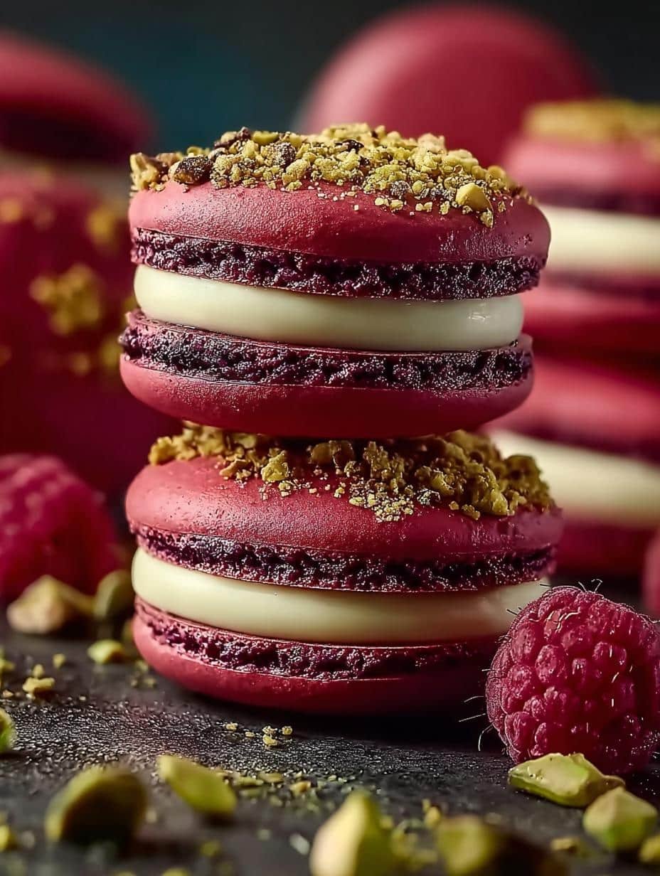 Luxurious Raspberry Pistachio Macarons