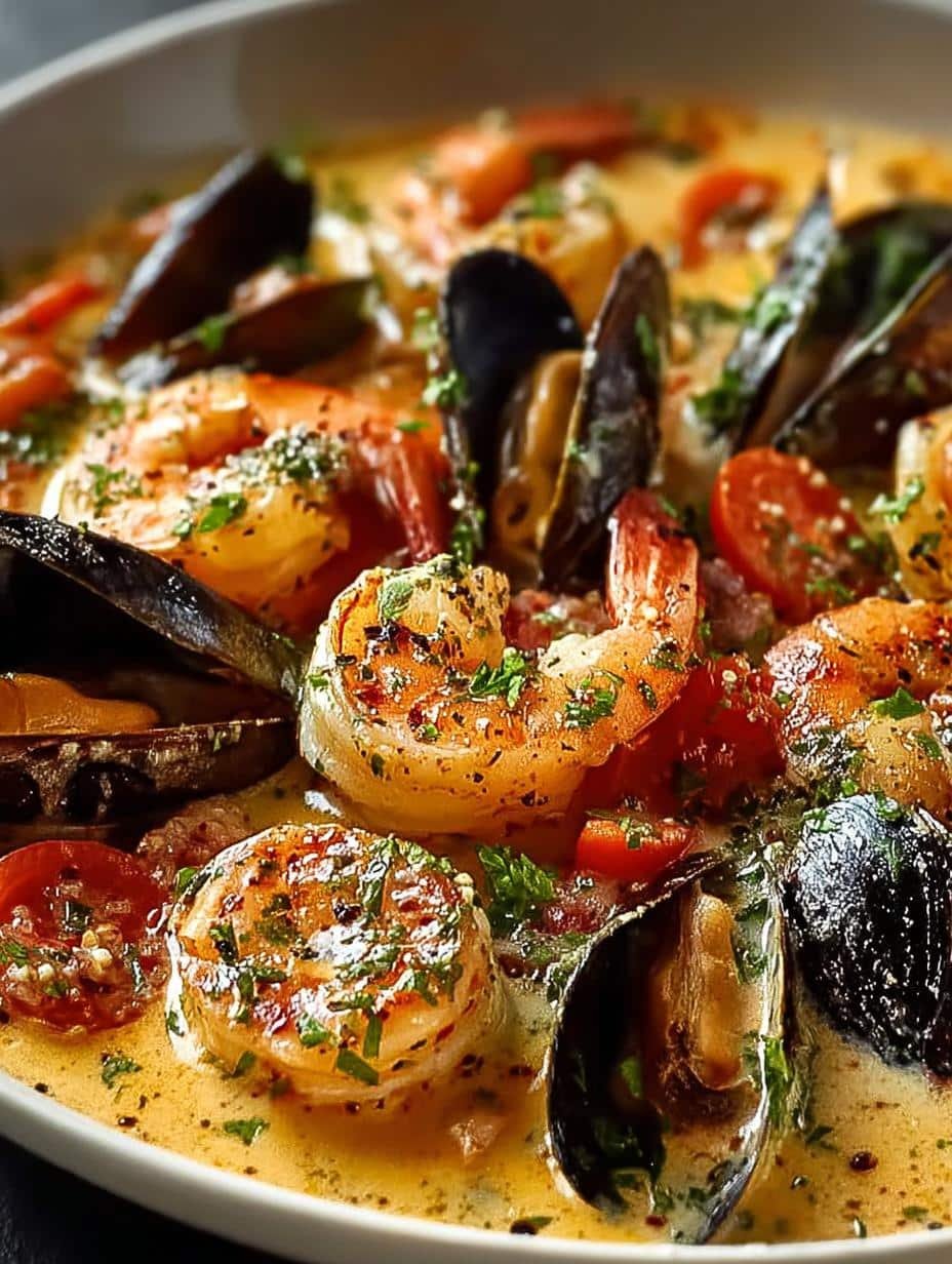 Shrimp Mussels Creamy Garlic