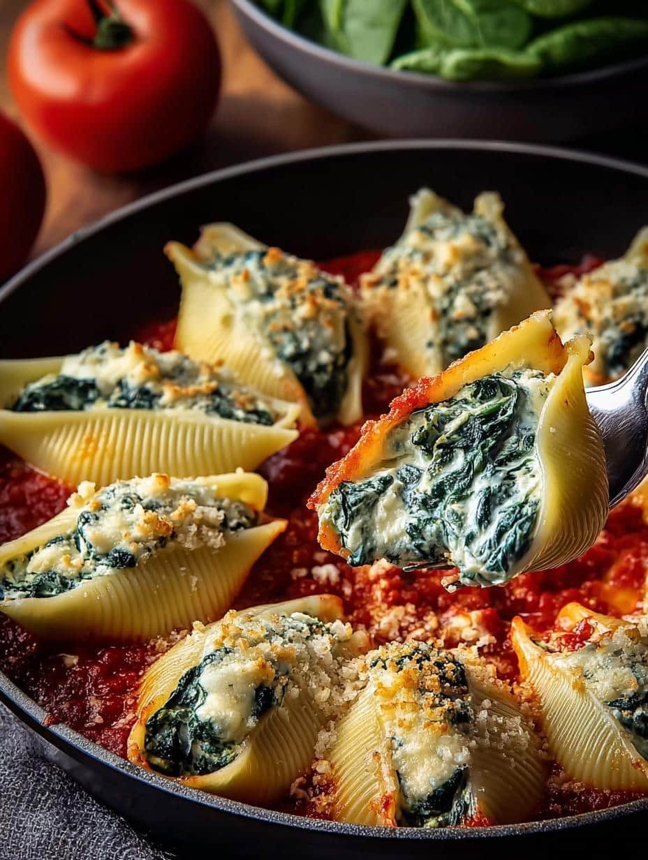 Delicious Spinach Ricotta Stuffed Shells for Dinner - main visual representation of baked pasta