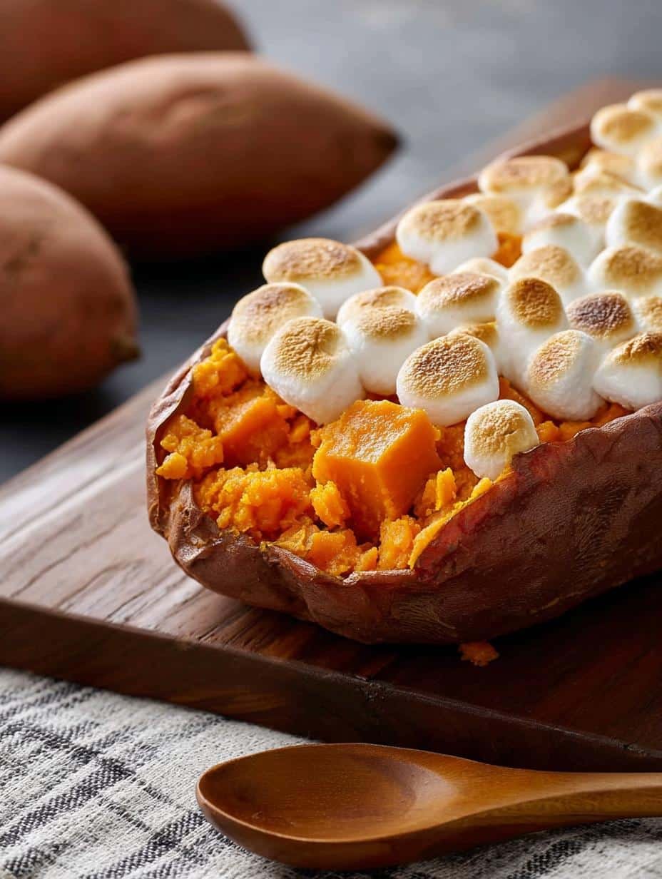 Delicious Candied Yams with melted marshmallows in a baking dish, ready to serve