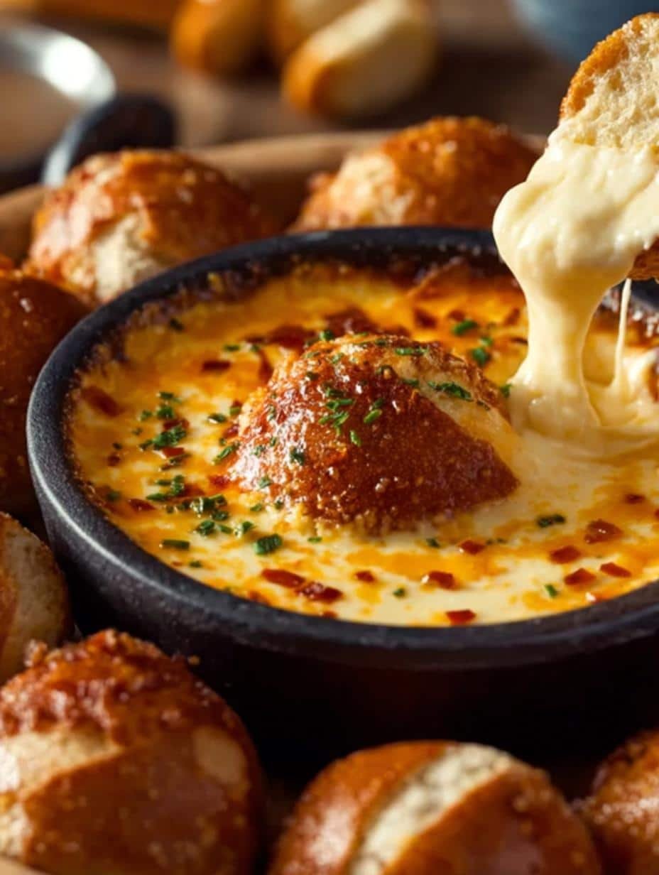 Creamy Cheese Dip in a bowl, ready to be served with various dippables