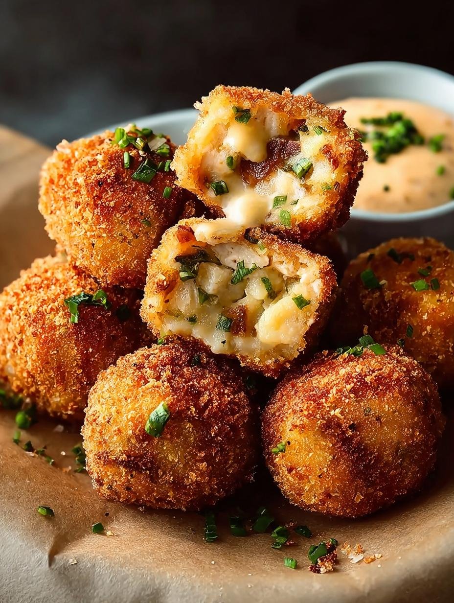 A close-up of golden brown Chicken Pot Pie Croquettes, showing their crispy exterior and creamy filling, garnished with fresh parsley