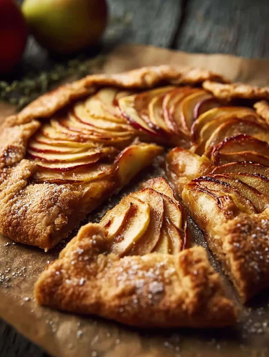 Deliciously baked Cinnamon Honeycrisp Apple Galette with a golden crust and sweet apple filling, ready to be served.