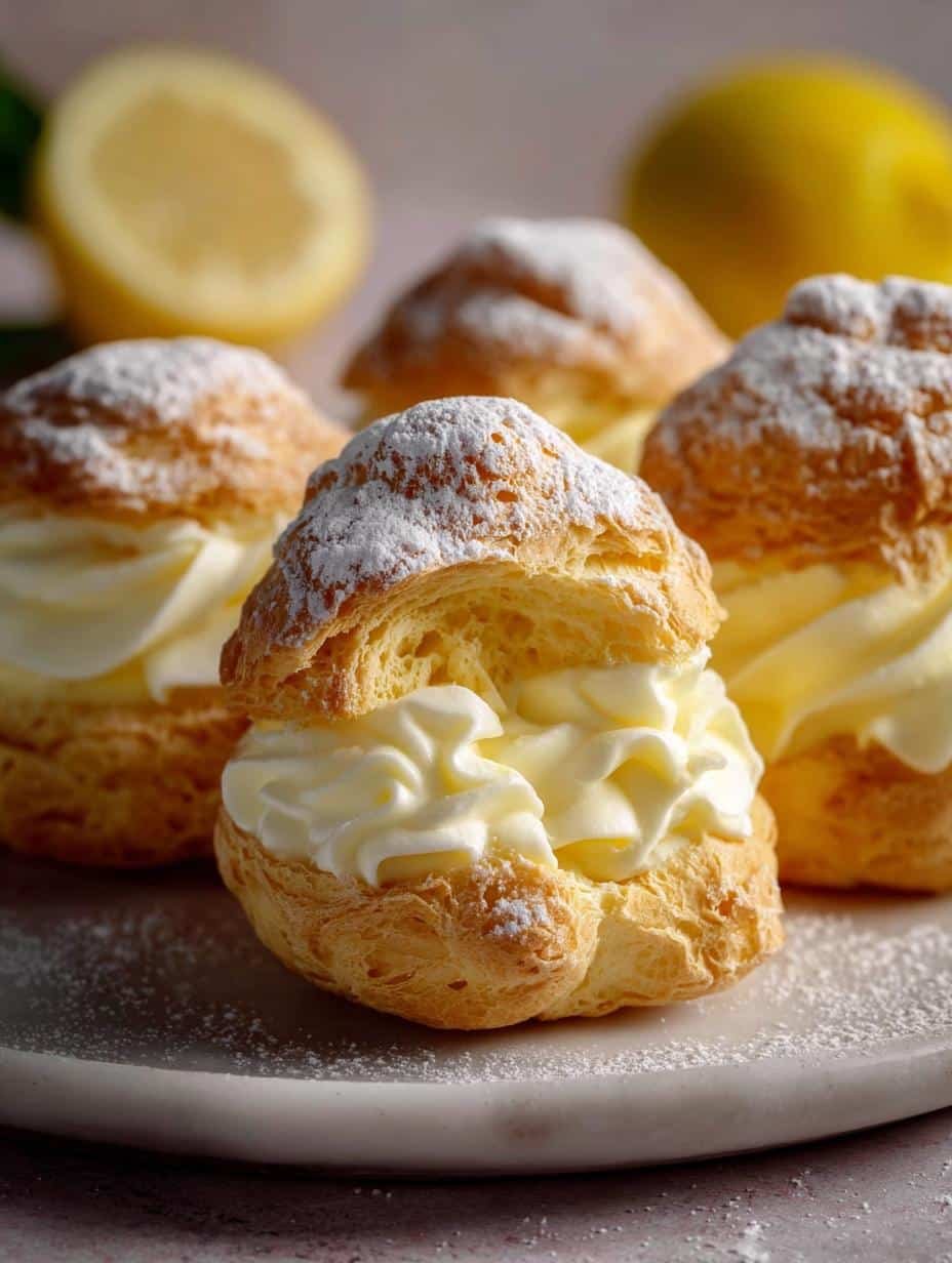 Close-up of a perfectly baked Cream Puff with Lemon filling, ready to be served