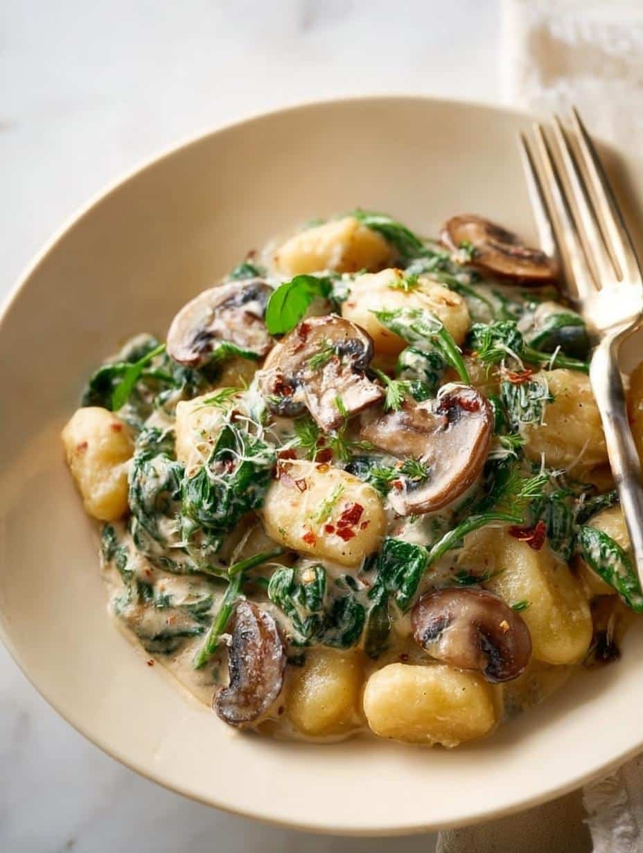 Creamy Mushroom Spinach Gnocchi