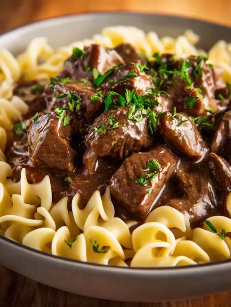 Crockpot Beef Tips Noodles