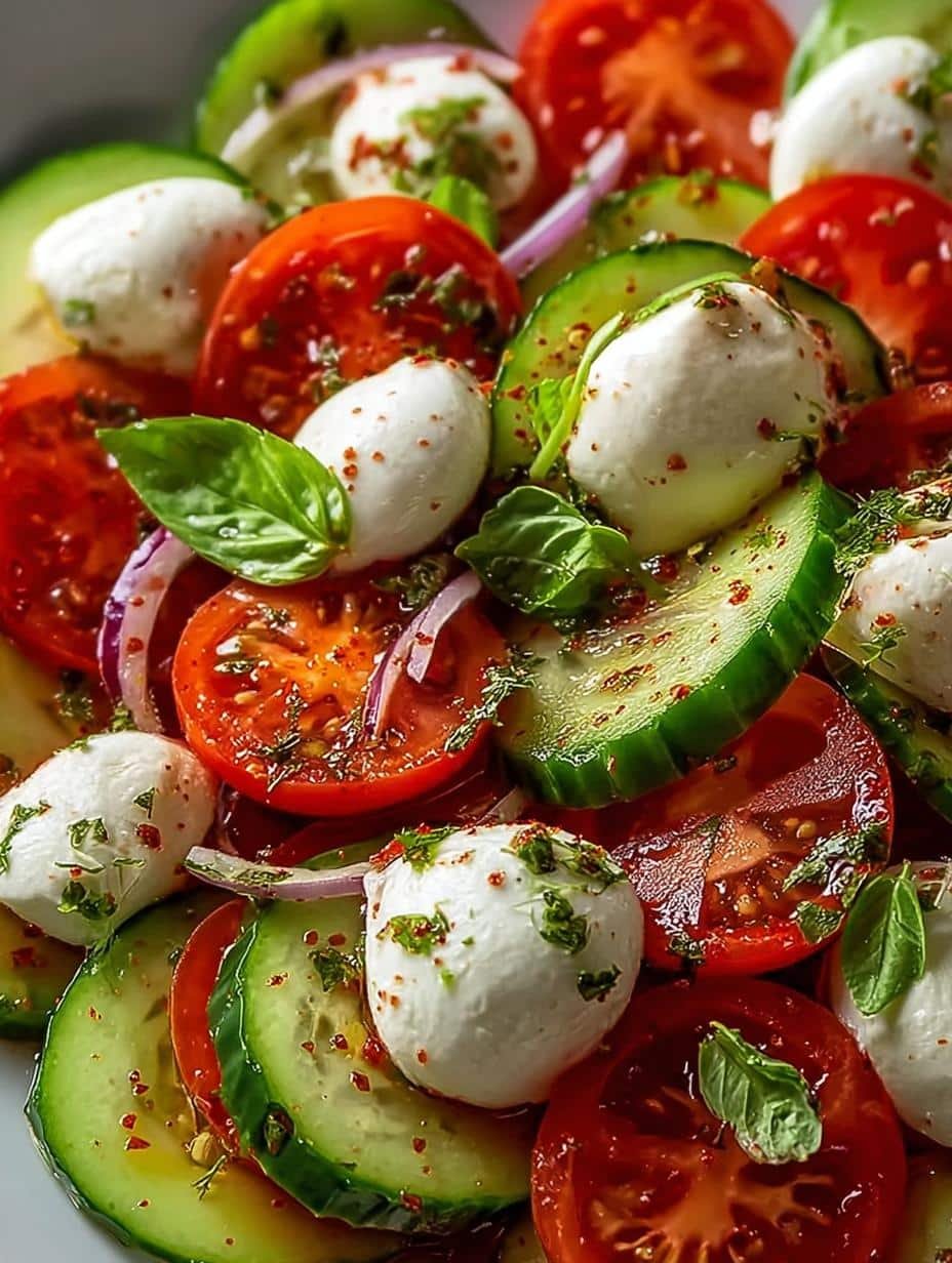 Fresh Cucumber Caprese Salad