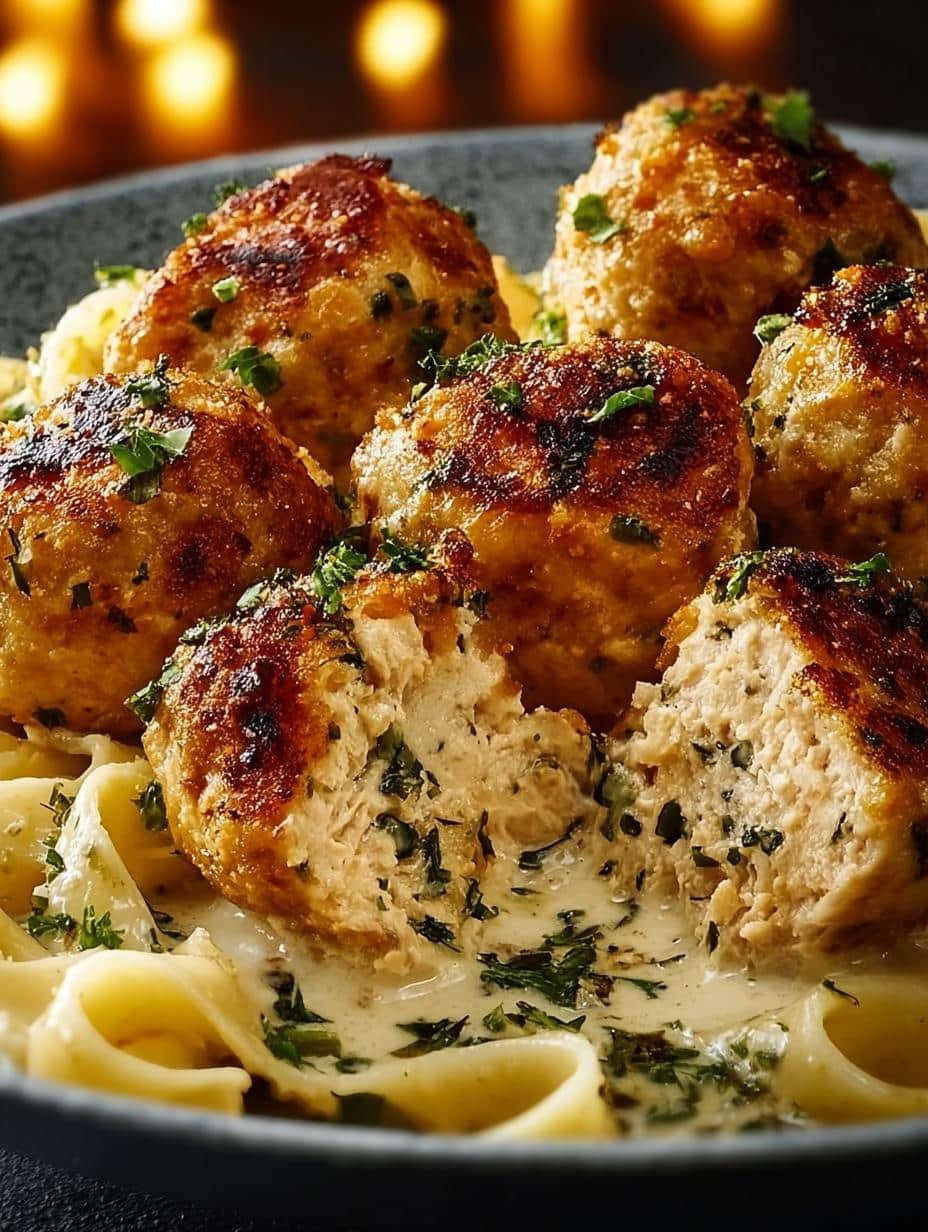 Garlic Butter Chicken Balls: 5 Delicious Reasons to Try - Garlic Butter Chicken Balls served over pasta with fresh parsley