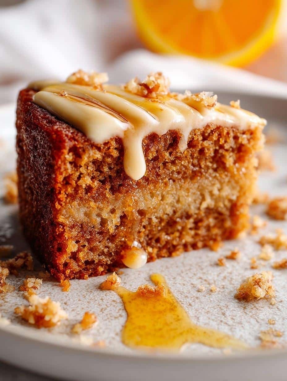Deliciously moist Honey Almond Cake Tishpishti with a golden crust, drizzled with citrus syrup and garnished with orange zest