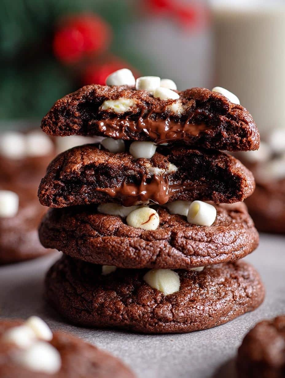 Decadent Hot Chocolate Cookies with melted marshmallows and chocolate chips, perfect for a cozy treat