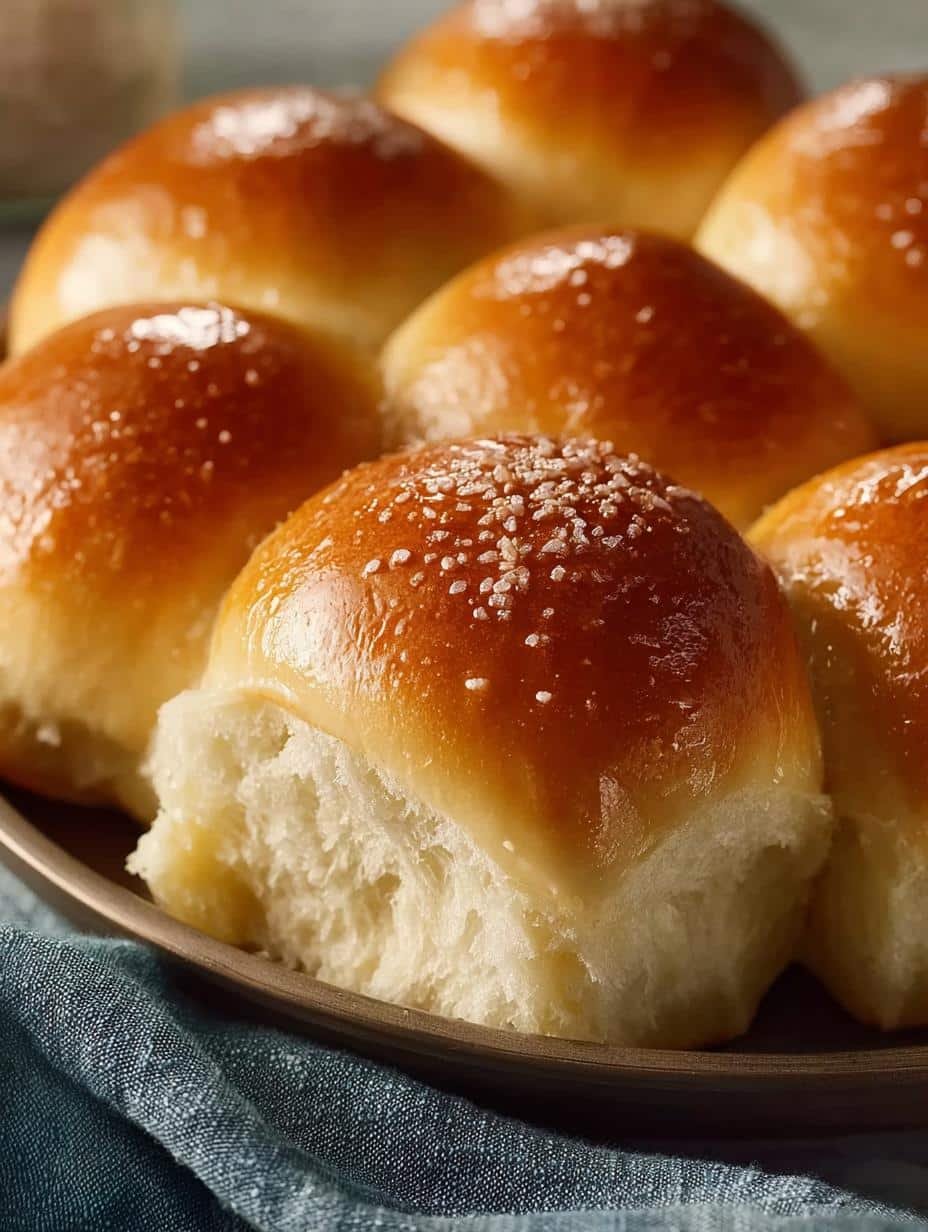 Close-up of fluffy Jumbo Dinner Rolls arranged in a baking dish, showcasing their soft texture