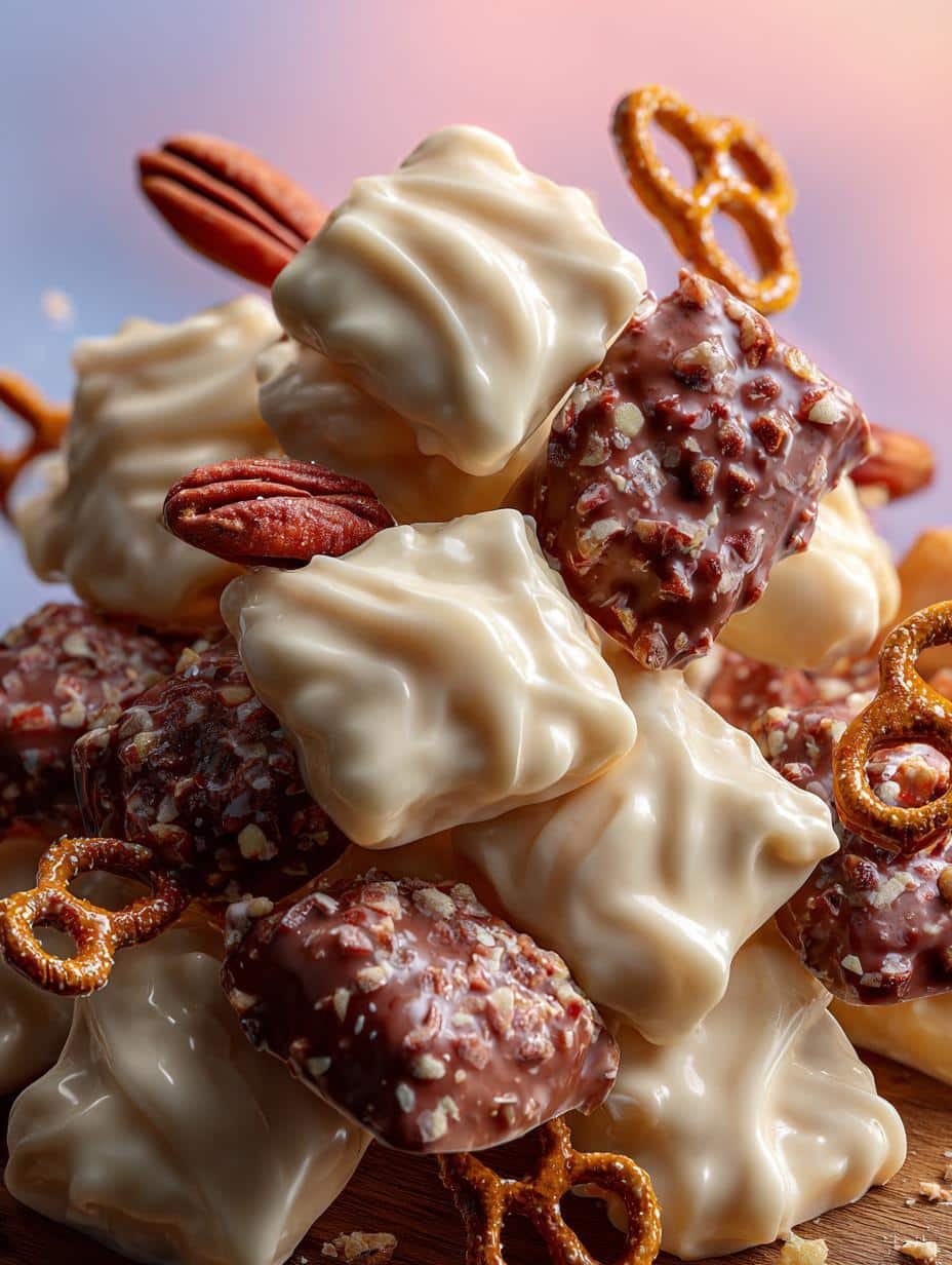 Close-up of delicious Ragtag Candies with visible pretzels, chocolate, and marshmallows