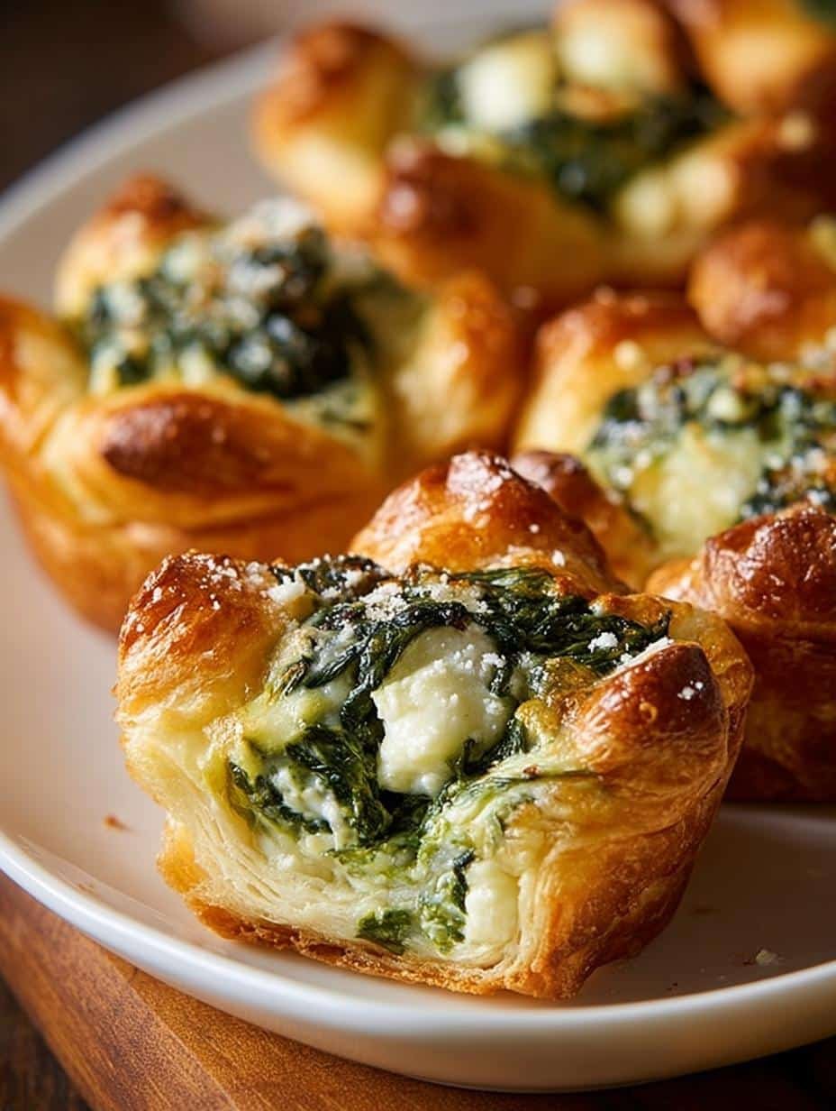 Delicious Spinach Dip Bites Cheesy baking in a mini muffin pan, golden brown and bubbly