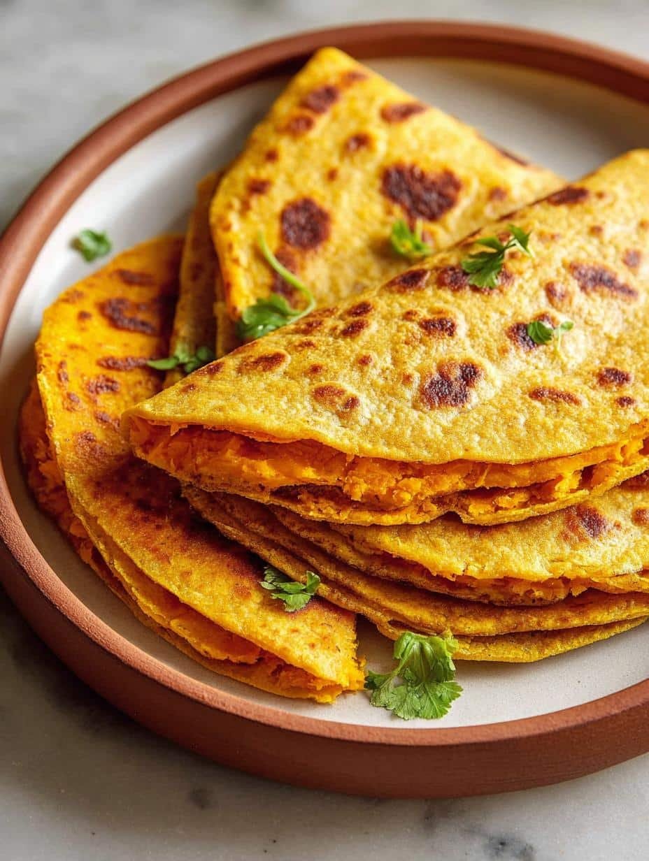 Delicious Two Ingredient Sweet Potato Tortillas stacked on a plate, ready for easy meals