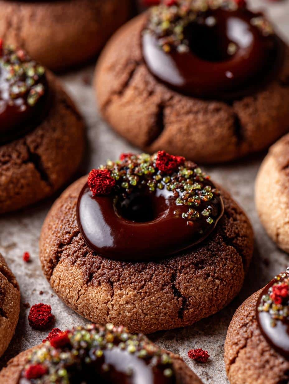 A close-up of a freshly baked ?utm Source=rss&utm Medium=rss&utm Campaign=chocolate cookie with a perfect thumbprint indentation