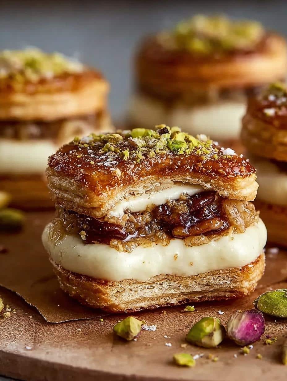 Delicious Baklava Cream Sandwich Cookies with creamy filling and chopped nuts, ready to be served