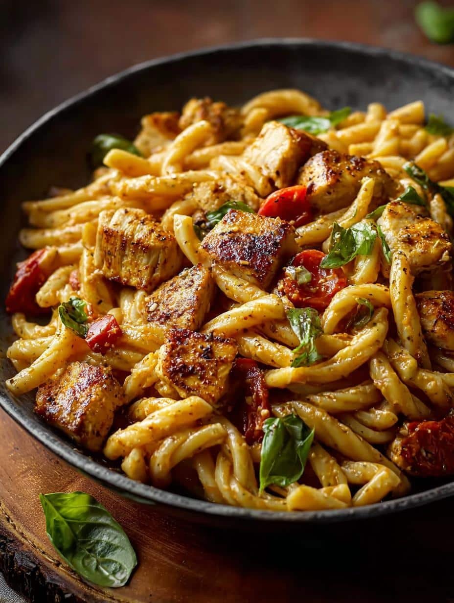 Close-up of creamy Cajun Chicken Pasta Incredible garnished with fresh parsley