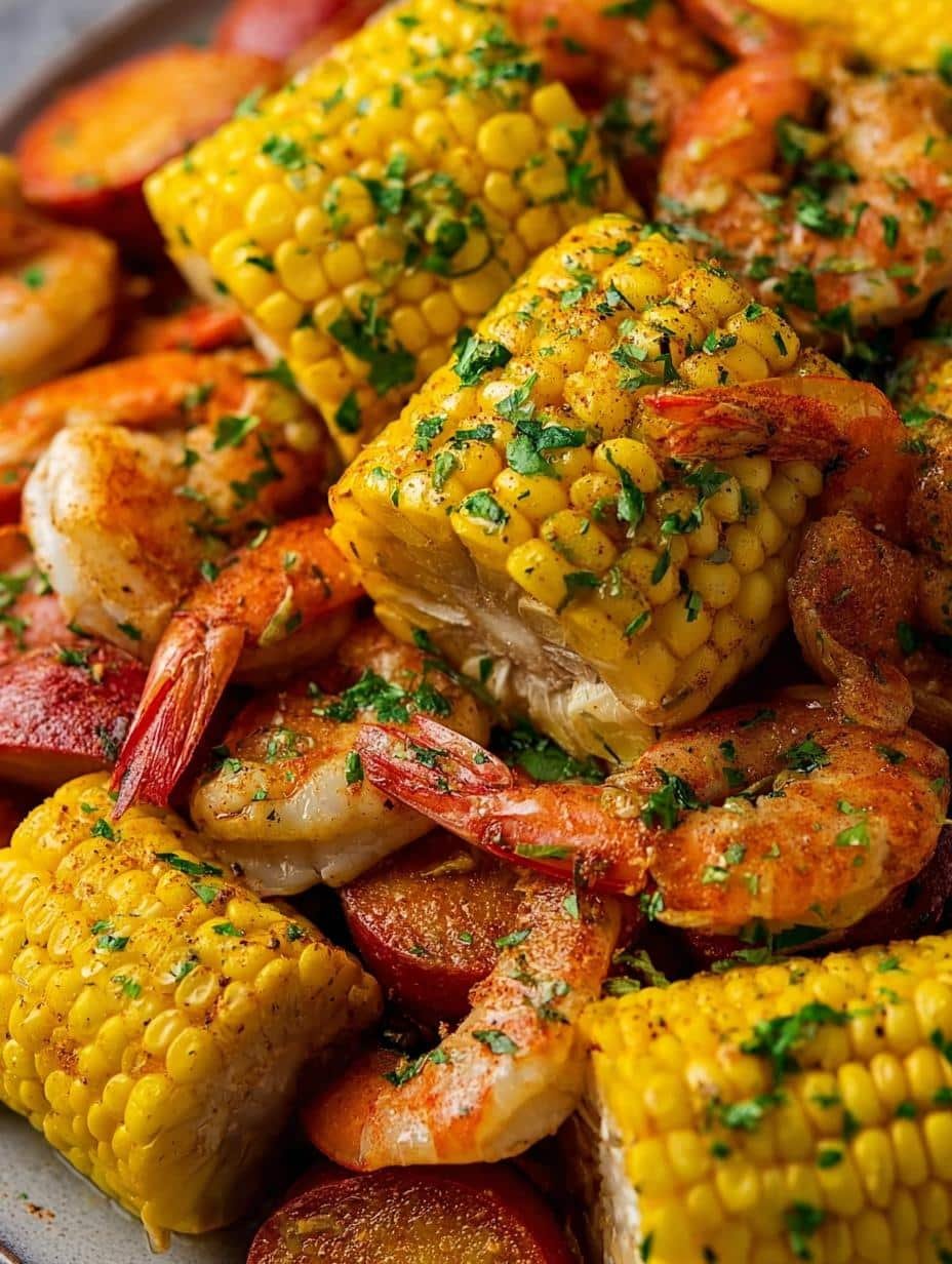 Cajun Shrimp Boil: 8 Steps to a Spicy Shrimp Feast - close-up of seasoned shrimp, corn, and potatoes