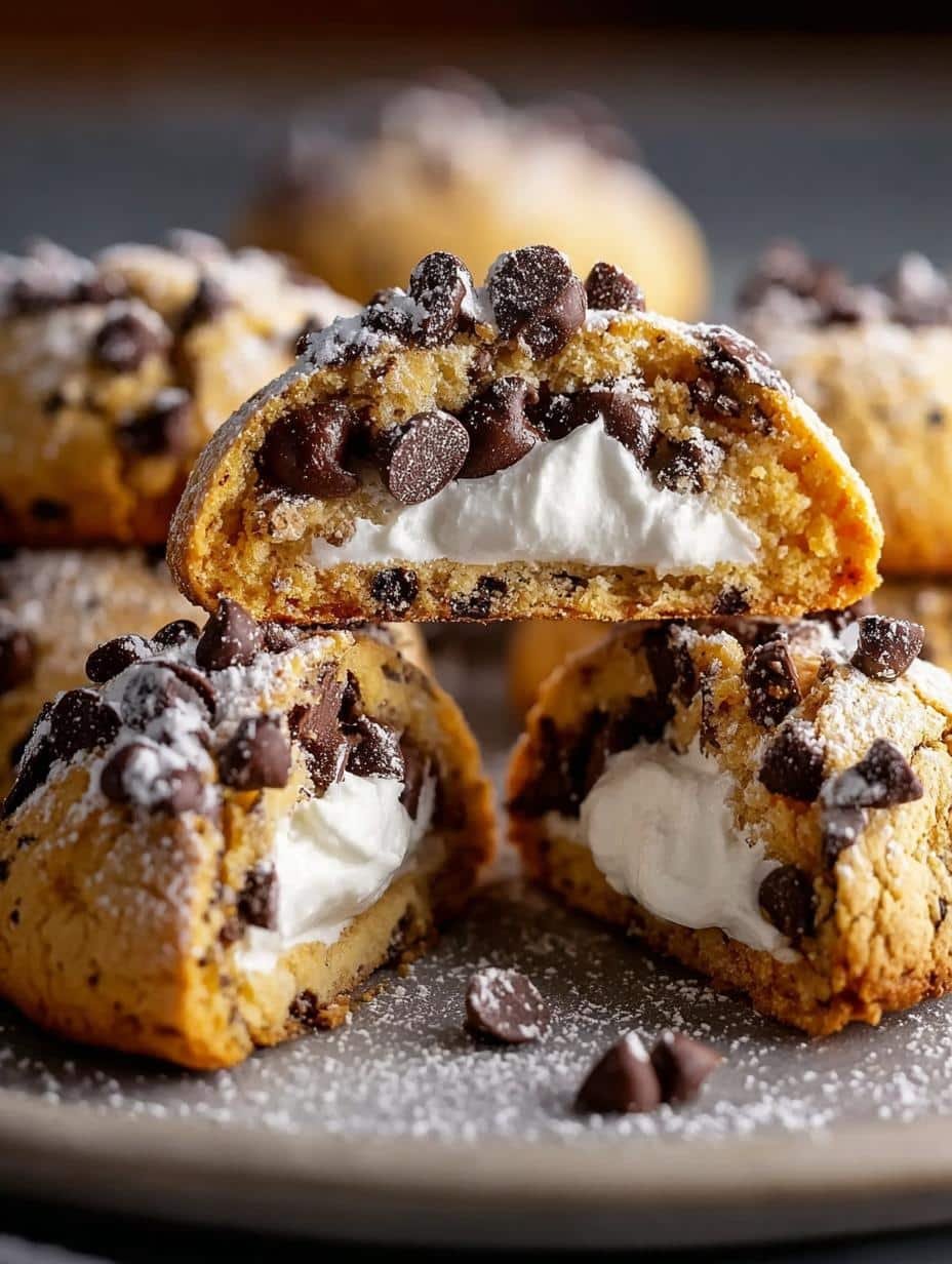 Delicious Cannoli Cookies with mini chocolate chips arranged on a white plate, ready to serve
