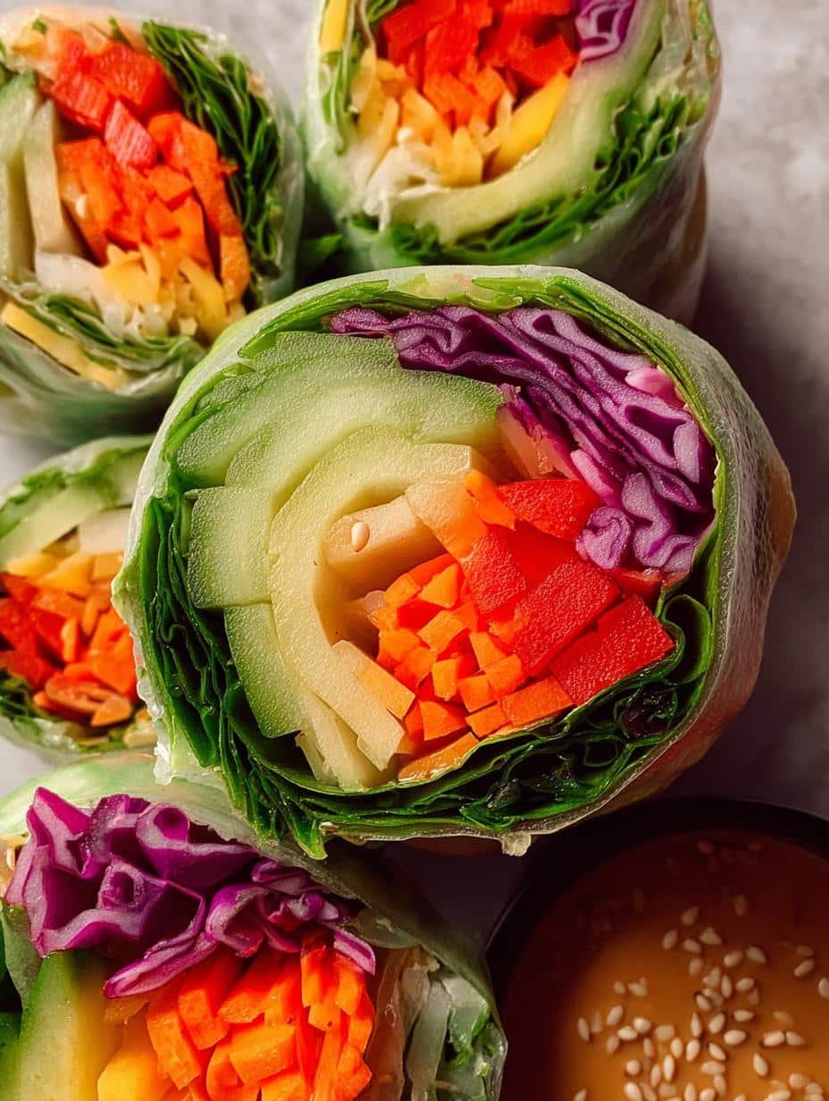 Irresistible Giant Veggies Summer Roll with fresh ingredients and peanut dipping sauce