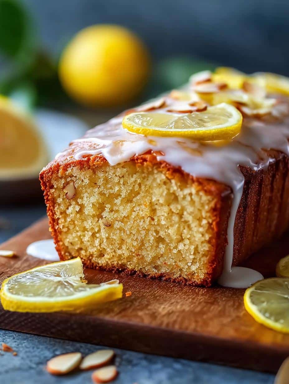 Irresistible Gluten Free Lemon Almond loaf, perfectly sliced and ready to enjoy