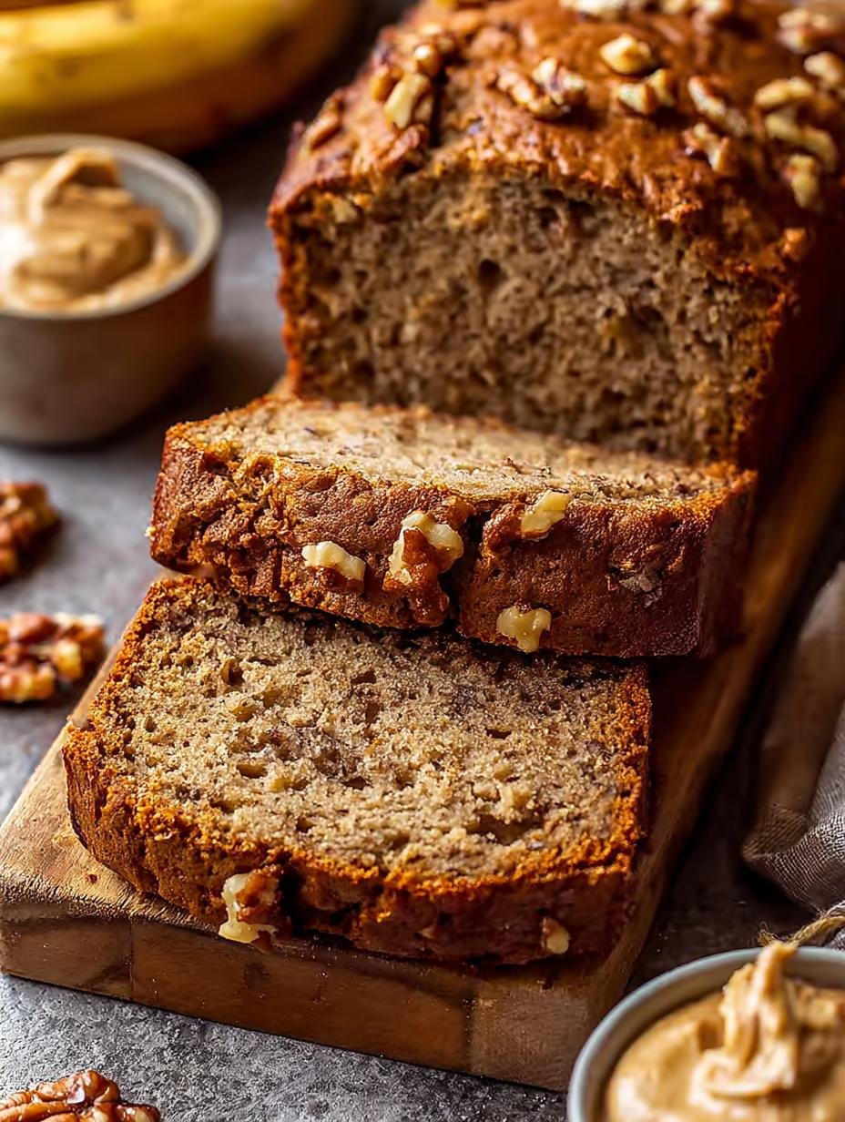 Close-up of a slice of Maple Banana Bread Incredible, showing the moist interior with visible banana pieces and a hint of maple glaze