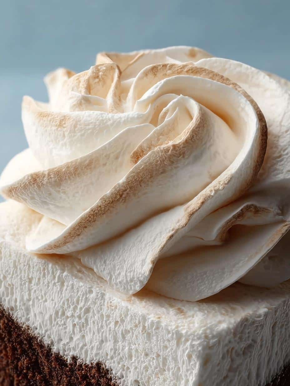 Fluffy white Marshmallow Frosting piped onto a cupcake, showcasing its light and airy texture