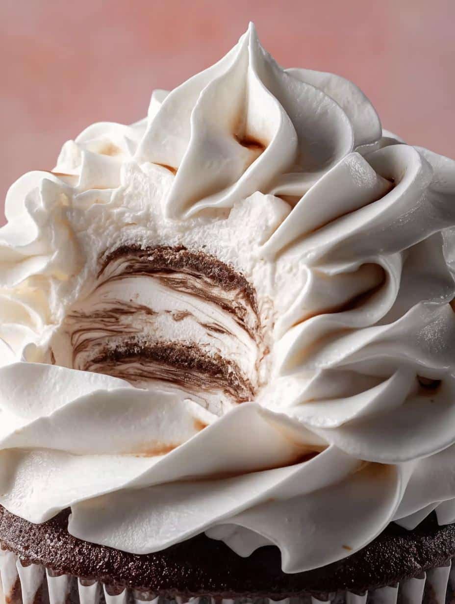 Close-up of a bowl of homemade Marshmallow Frosting, showing its glossy and smooth consistency