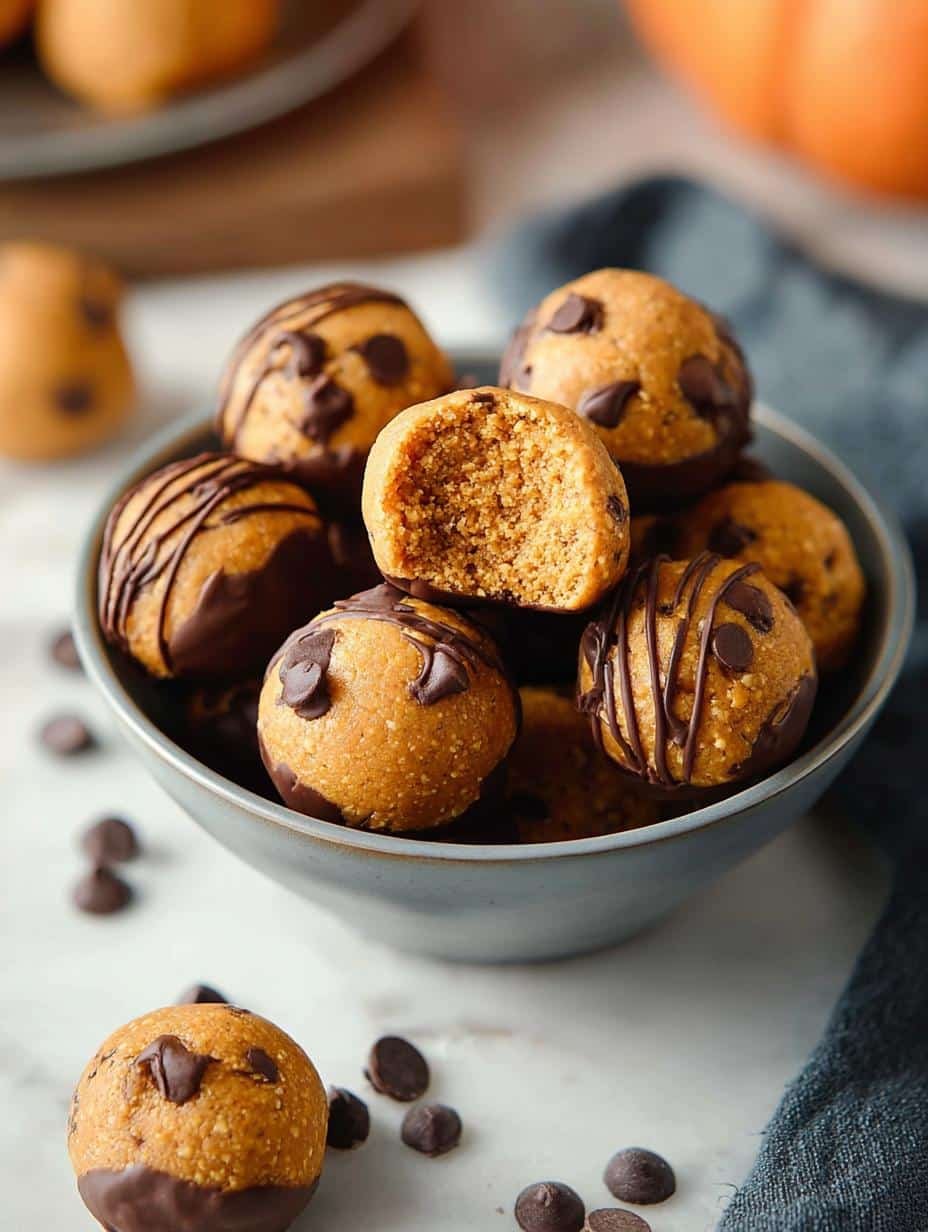 Delicious Pumpkin Peanut Butter Balls ready to eat, perfect fall treat