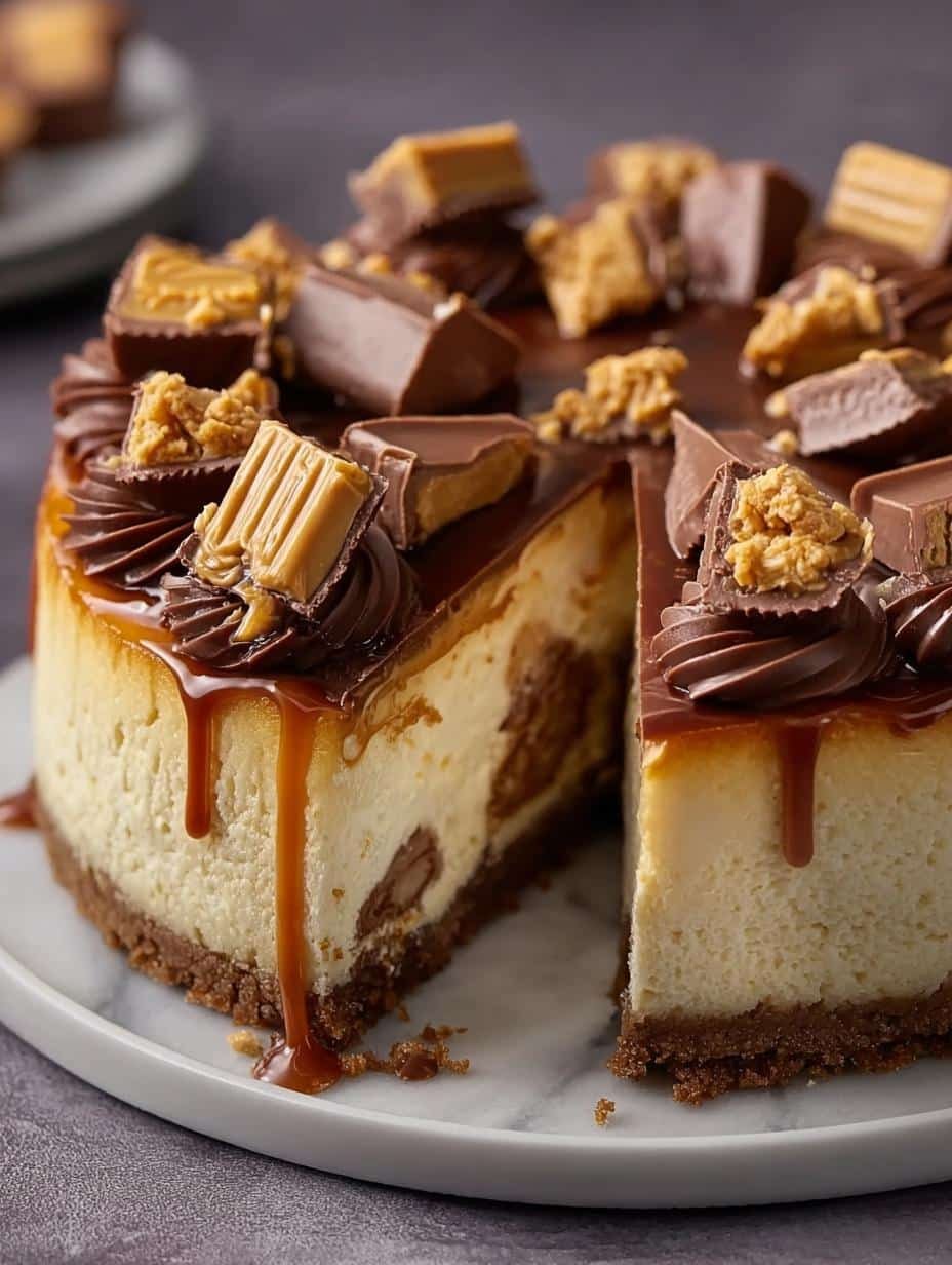Irresistible Reeses Peanut Butter Cup Cheesecake with 12 indulgent layers, main visual representation