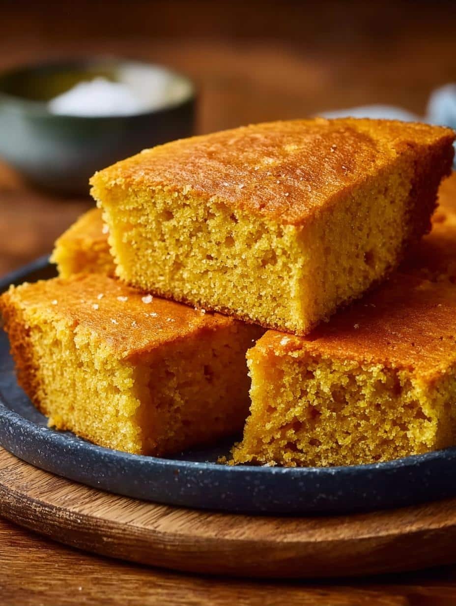 Southern Cornbread: 7 Secrets to Perfectly Crispy Edges - Sliced Southern Cornbread on a wooden board with a side of butter